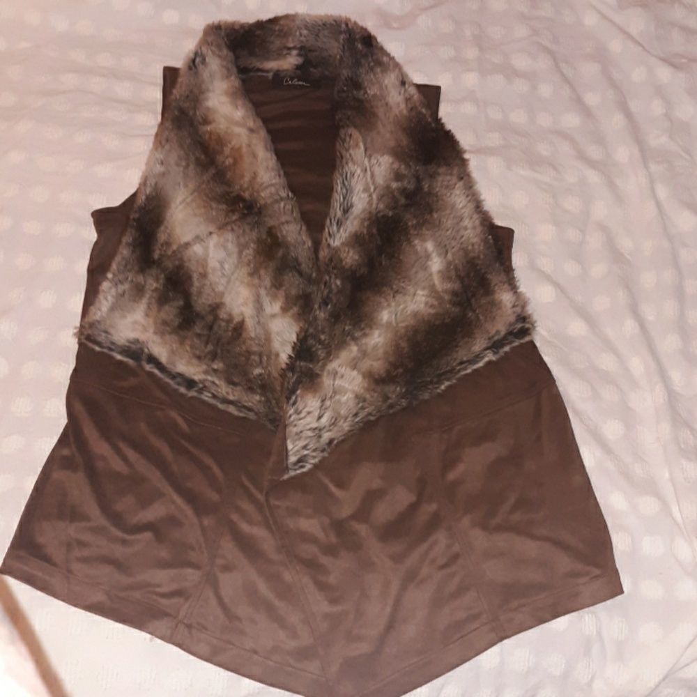 Calesas Faux Fur and Microfiber Brown Vest Medium